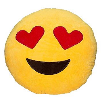 OliaDesign Heart-Eye Emoji Round Smiley Emoticon Cushion Pillow Stuffed Plush Soft Toy, Yellow
