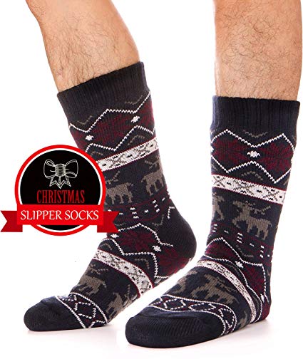 Mens Fuzzy Slipper Socks Thick Heavy Fleece lined Christmas Stockings Fluffy Deer Winter Socks