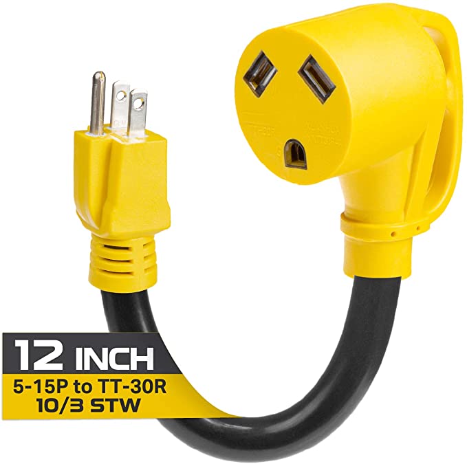 Iron Forge Cable 15 Amp to 30 Amp RV Adapter - 10/3 STW 5-15P Male Plug to TT-30R Female, Yellow