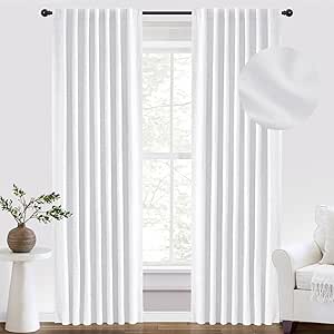 INOVADAY White 100% Blackout Curtains 84 Inch Length 2 Panels Set, Thermal Insulated Linen Blackout Curtains, Back Tab/Rod Pocket Room Darkening Curtains for Bedroom - Bright White W50”x L84”