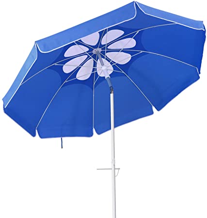 CLISPEED 7ft Beach Umbrella,Portable Patio Umbrella with Sand Achor & Tilt Aluminum Pole,UV 50  Protection Sun Shelter for Patio Lawn & Garden Outdoor(Dark Blue)