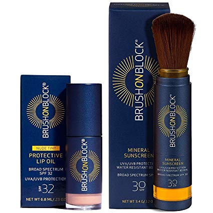 Brush On Block Full Face Kit, Reef Friendly Translucent Mineral Powdered Sunscreen & Protective Lip Oil