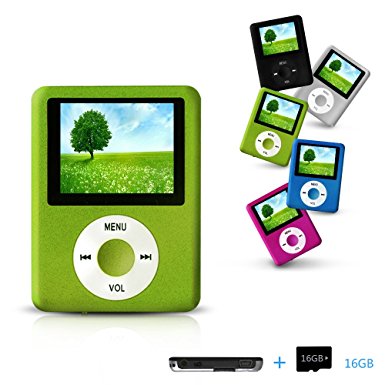 Lecmal 16GB MP3/MP4 Player , Multifunctional MP3 Player / MP4 Player Music Player Voice Recorder Media Player Flash Disk , Portable MP3/MP4 Player with 16G Micro SD Card Mini USB Port (Bright Green)