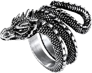 U7 Men's Animal Rings Stainless Steel Punk Rock Biker Gift Dragon/Tiger Head Ring, Gold/Silver/Black Color