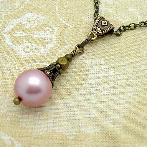Cloud Cap Jewelry Victorian Style Pink Swarovski Simulated Pearl Necklace