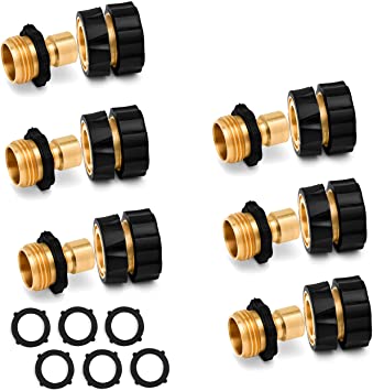 Morvat Brass Quick Connect Hose Connector, Pressure Washer Hose Connect Set, Easily Add Attachments to Garden Hose, Garden Hose Nozzle, 6 Male Connects and 6 Female Connects Plus 6 Extra Washers