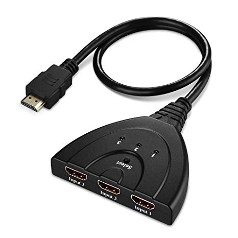 HDMI Switch, TOPELEK 1080P Support 3 Port Auto HDMI Splitter Switcher Micro USB Charging Cable Apple TV (HDMI Port) PS3 PS4 TV Box,etc-Black