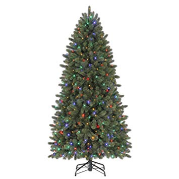 Evergreen Classics Vermont Spruce 6.5 ft Color Changing Pre-Lit Artificial Christmas Tree w/500 LED Lights & Folding Metal Stand