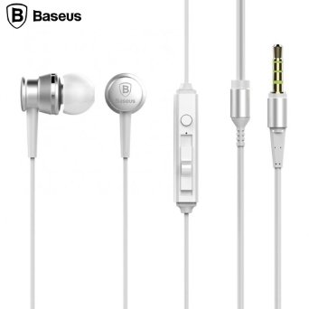 Earphones, Baseus® Lark Series 3.9ft Audio Noise-isolating In-Ear Wired Headset Headphone w/Mic Microphone 3.5mm Jack For iPhone/iPad/iPod/Samsung/HTC/LG/Tablets/MP4 Player/PSP, etc. (Silver)