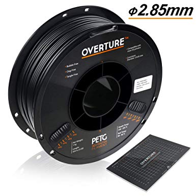 OVERTURE 2.85mm PETG Filament with 3D Build Surface 200mm × 200mm, 1kg Spool (2.2lbs), Dimensional Accuracy  /- 0.05 mm, 3D Printer Consumables Fit Most FDM Printer (Black)