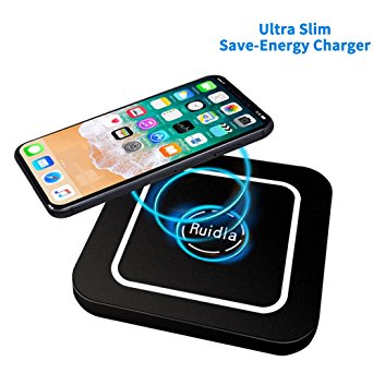 Wireless Charger, Ruidla Qi Certified Wireless Charger Portable Pad for iPhone 8 / 8 Plus, iPhone X, Samsung Galaxy S9 / S9 , Note 8 / S8 / S7 / S7 Edge and Qi-Enabled (No AC Adapter)