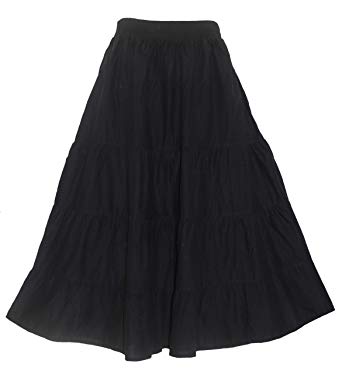 Beautybatik Cotton Plus Size Boho Gypsy Long Maxi Tier Skirt with Pockets