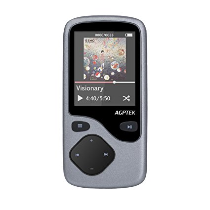 AGPtEK C05 8GB Portable Bluetooth MP3 Player with FM Radio, 12 Hours Lossless Playing Support up to 64 GB (Grey)