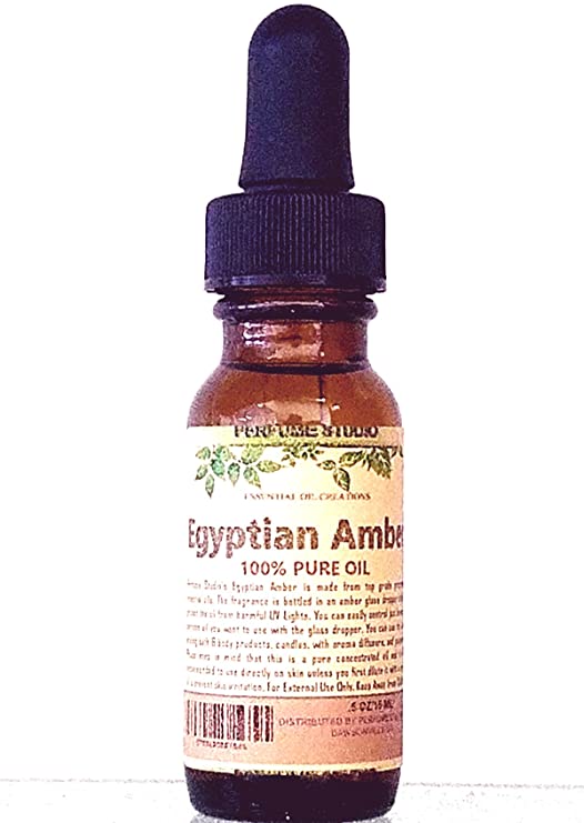 Egyptian Amber Oil. Packaged in a 15 ml Amber Glass Dropper Bottle (Pure Strength, Concentrated, Undiluted Perfume Oil)