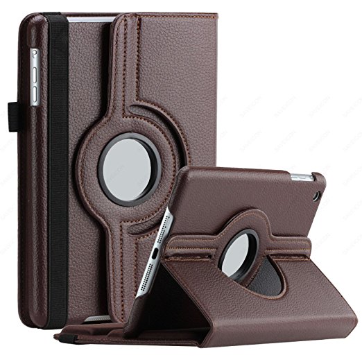 SAVEICON iPad Mini 4 Case 360 Degree Swivel Rotating PU Leather Case Cover Stand for Apple iPad Mini 4 4th Gen with Sleep and Wake Function (Brown)
