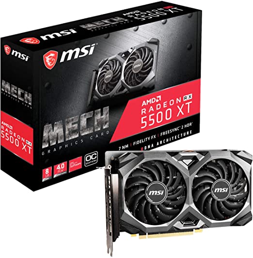 MSI Gaming Radeon RX 5500 XT Boost Clock: 1845 MHz 128-bit 8GB GDDR6 DP/HDMI Dual Torx 3.0 Fans Crossfire Freesync VR Ready Graphics Card (RX 5500 XT MECH 8G OC)