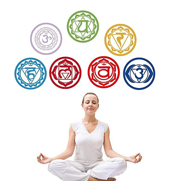 MUOU Vinyl Chakras Stickers (Set of 7 Pieces) Health Aum Meditation Yoga Meditation Symbol Art Wall Decals Home Decoration Mantra Meditation Carved Stickers