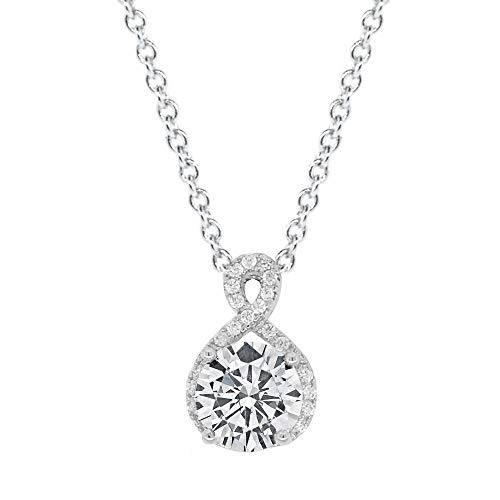 Cate & Chloe Amazon 2018, Alessandra 18k White Gold CZ Halo Infinity Pendant Necklace, Best Round Diamond Solitaire Cubic Zirconia Crystal Silver Necklaces Special-Occasion Jewelry