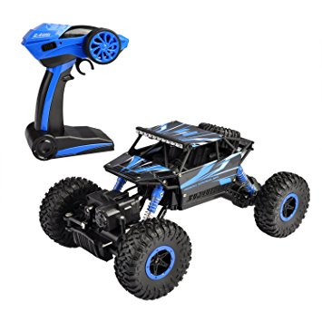Hapinic RC Car 4WD 2.4Ghz 1/18 Crawlers Off Road Vehicle Toy Remote Control Car Blue Color with Two Battery
