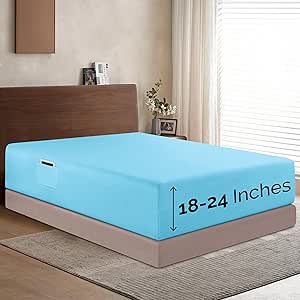 Elegant Comfort 1500 Premium Hotel Quality 18-24 Inches Deep - Extra Deep Pocket Single Fitted Sheet for High Mattress, Luxury and Softest, Smart Pocket - Wrinkle Free, Queen, Aqua Blue