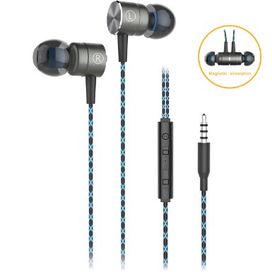 Hearphones,Magnet Attraction In-Ear Earbuds Headset Earphones Noise Isolating Headphones with Built-in Mic Microphone and Volume Control Heavy Stereo Bass with 3.5mm Jack (Blue)