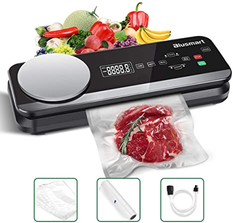 Vacuum Sealer Blusmart 80Kpa Full Automatic Vacuum Food Sealer Machine with Kitchen Scale & LCD Display,Dry & Moist Food Modes,Vacuum Air Sealing System For Food Saver