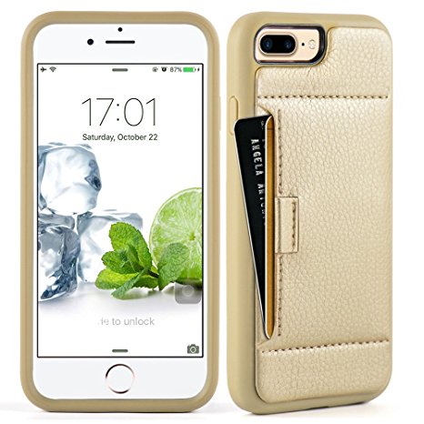iphone 7 Plus Wallet Case, ZVE Apple iphone 7 plus case with ID Card Holder Slot Protective Shockproof Leather Wallet Case Cover For Apple iphone 7 Plus (2016) - Gold