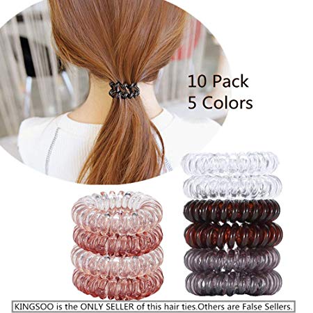 No Crease Hair Ties for Women and Girls,10 Piece Plastic Spiral Hair Coil Rings for all Hair Type (10Pack 5Color)