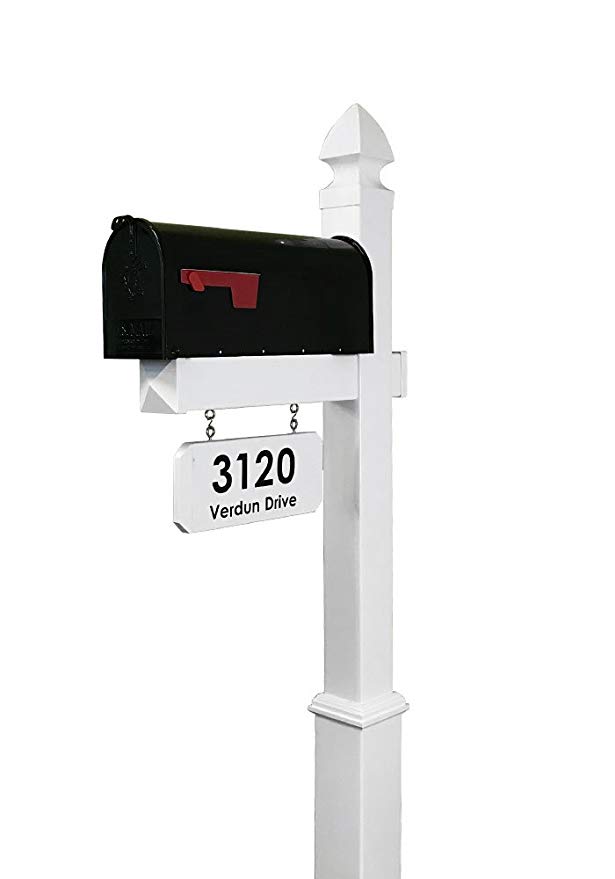 4EVER The Providence Vinyl Mailbox Post System - Includes Black Steel Mailbox and Custom Street Address