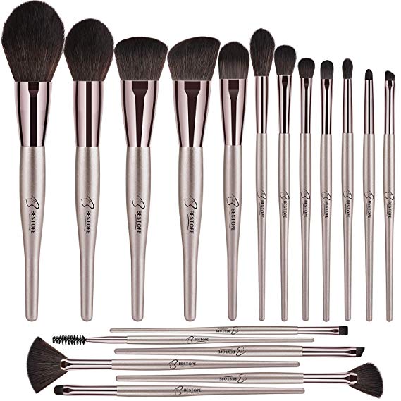 Makeup Brushes BESTOPE 18PCS Premium Champagne Gold Makeup Brush Set Professional Synthetic Make up Brush Set for Face and Eye Cosmetic with Plastic Packaging Box