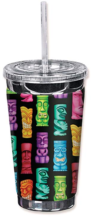 Mugzie 199-TGC"Tikis" To Go Tumbler with Insulated Wetsuit Cover, 16 oz, Black