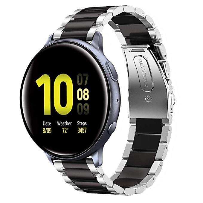 Shangpule Compatible for Galaxy Watch Active 2 40mm Bands, Active2 44mm Band, 20mm Stainless Steel Strap Compatible for Samsung Galaxy Active 2 (Silver   Black)