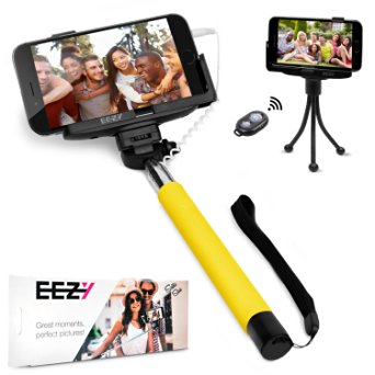 EEZ-Y Wired Selfie Stick Bundle w/ Flexible Tripod   Bluetooth Remote   Two Adjustable Phone Holders - Awesome Photography Tools for iPhone Samsung Sony LG Nexus Devices - Best Value Bundle (Yellow)
