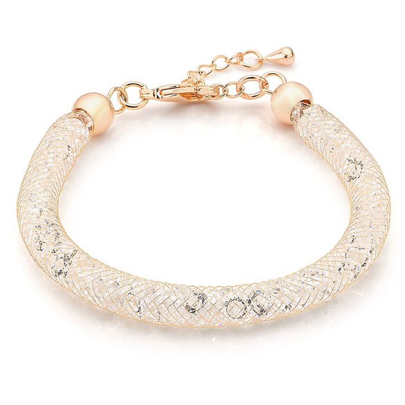 Mytys 18k Rose Gold Mesh Chain Stardust Charm Bracelet Cubic Zirconia Net Zirconium Women Jewelry