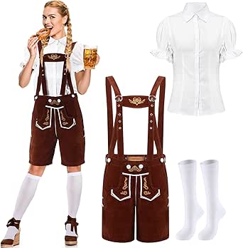 SATINIOR Women's Bavarian Oktoberfest Costume Set of 3 Piece German Beer Wench Outfit with Embroidered Suspenders