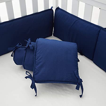 EXQ Home 4-Piece Baby Safe Crib Bumper Pads for Standard Cribs,Breathable Soft Microfiber Polyester Crib Liner Thick Pad,Machine Washable Mesh Bumpers Padded Protector for Nursery Bed(Navy Blue)