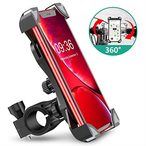 Bovon Anti-Shake Bike Phone Mount, 360° Rotation Universal Bicycle Motorcycle Phone Mount Holder Stand Cradle Clamp for iPhone X/XR/XS MAX/8/7/6 Plus, Samsung Galaxy S10/S10e/S10/S9 Plus