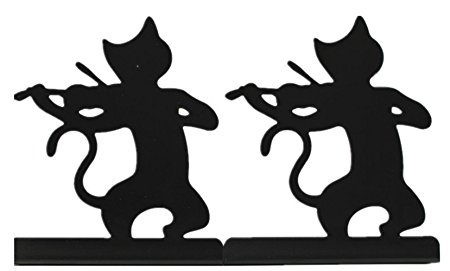 Fasmov Music Cartoon Cat Nonskid Bookends Art Bookend,1 Pair (Black)