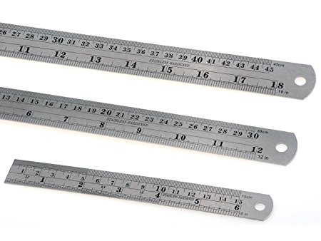 Wowlife 18inch   12inch   6inch Stainless Steel Ruler Metal Ruler Kit with Conversion Table