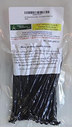 50 Tahitian Extract Grade B Vanilla Beans 4~6" by Vanilla Products USA