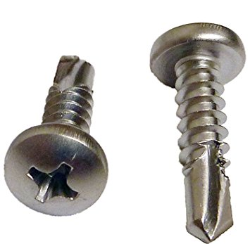 Self Tapping #10 x 3/4" Stainless Steel Metal Screws, (100 Pack) Phillips Pan Head Tek Screws, 410 Stainless Steel, by Bolt Dropper.