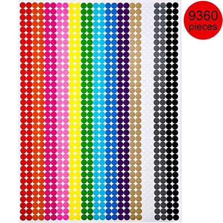 Boao Colored Round Dot Stickers Circle Dot Labels, Neon Colors Labels (9360 Pieces, 6 mm)