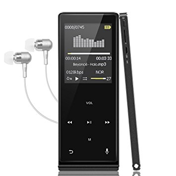 MP3 Player with Bluetooth, Wrcibo Portable MP3 Player 8GB Touch Buttons HiFi Sound with FM Radio Voice Record Pedometer 80 Hours Playback 1.8” Screen MINI USB Port for Running Walking