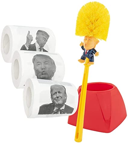 Fairly Odd Novelties Donald Trump Bowl Brush w Base 3 Pack Toilet Paper Set White Elephant Novelty Gag Gift Make Bathrooms Again, Yellow
