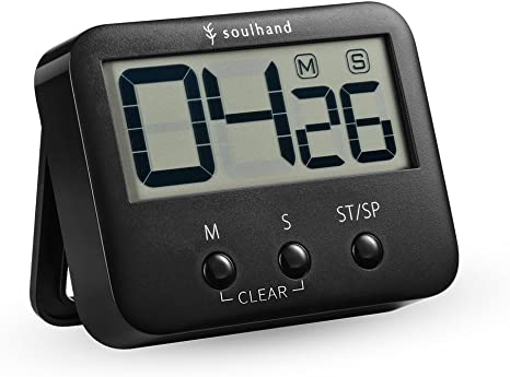 Soulhand Digital Kitchen Cooking Timer Clock for Pour Over Coffee Cooking Baking Egg Sports Games Exercise, Strong Magnet Back, Stand, Memory, Large Digits, Loud Alarm, Count-up Countdown Timer