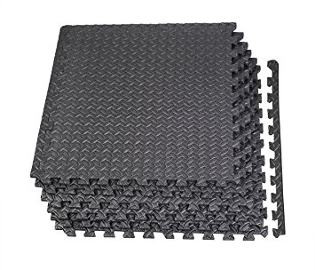 GLOUE Puzzle Exercise Mat EVA Interlocking Floor Mat Set For 24 Square Anti-fatigue Exercise & Fitness Gym Soft Yoga Trade Show Play Room Basement Square Floor Tiles Borders Included