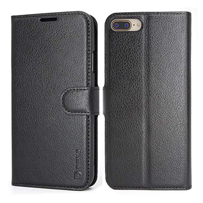 Leather Wallet Case for iPhone 8 Plus 7 Plus, Dekii iPhone 7/8 Plus Flip Case for Men with Card Holder and Kickstand Compatible iPhone 8 Plus/7 Plus (5.5 Inch), Black