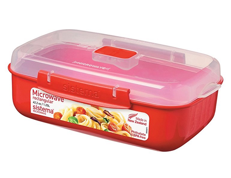 Sistema Microwave Rectangular Container, 1.25 L - Red/Clear