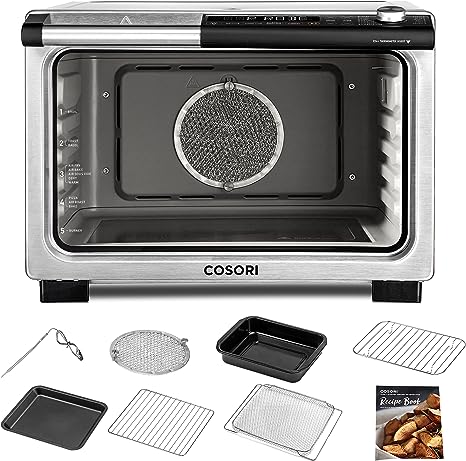 COSORI 13-in-1 26-Quart Ceramic Air Fryer Toaster Oven Combo, Flat-Sealed Heating Elements for Easy Cleanup, Innovative Burner Function, 7 Included Accessories & Recipes, CCO-R251-SUS