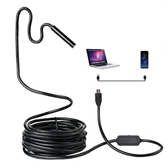 TurnRaise Android Endoscope Semi-rigid cable 2.0 Megapixels With 6 Led Lights Waterproof Snake Borescope Compatible with PC,Android Smartphone,Tablet (2M)